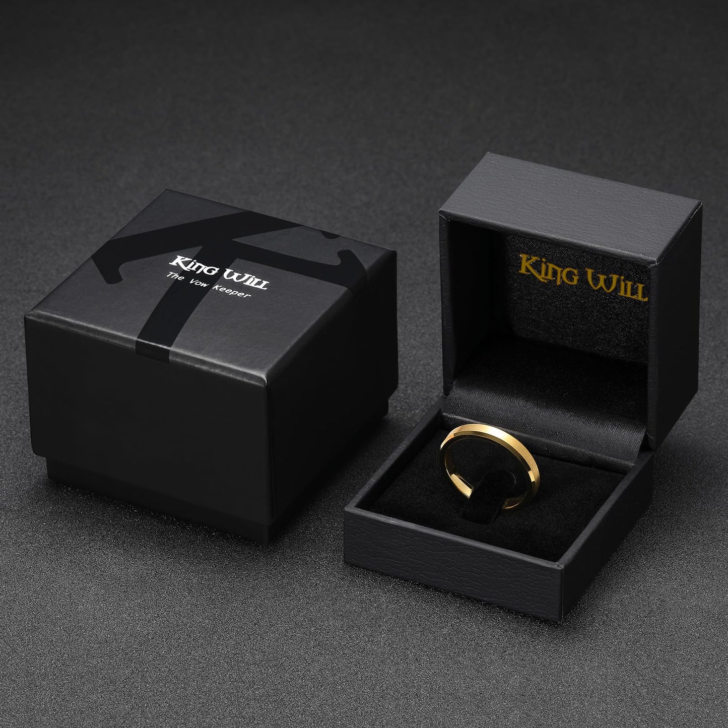 King Will 4mm Gold Tungsten Wedding Band Basic Wedding Ring For Men with Brushed Matte Surface Beveled Polished Edge Comfort Fit 7