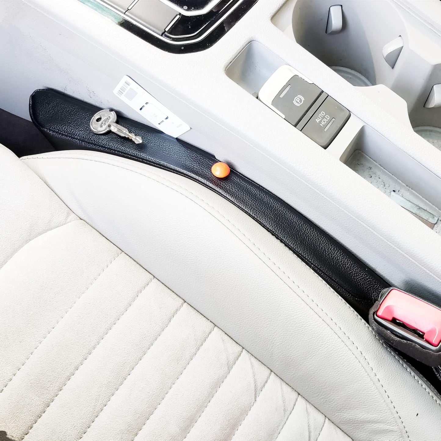 Leather Seat Gap Filler, No Drop Seat Guard Universal for Car SUV, Truck to Fill The Gap Between Seat and Console Black Crevice Plug Drop Blocker Stopper Catcher 2 Pack LB