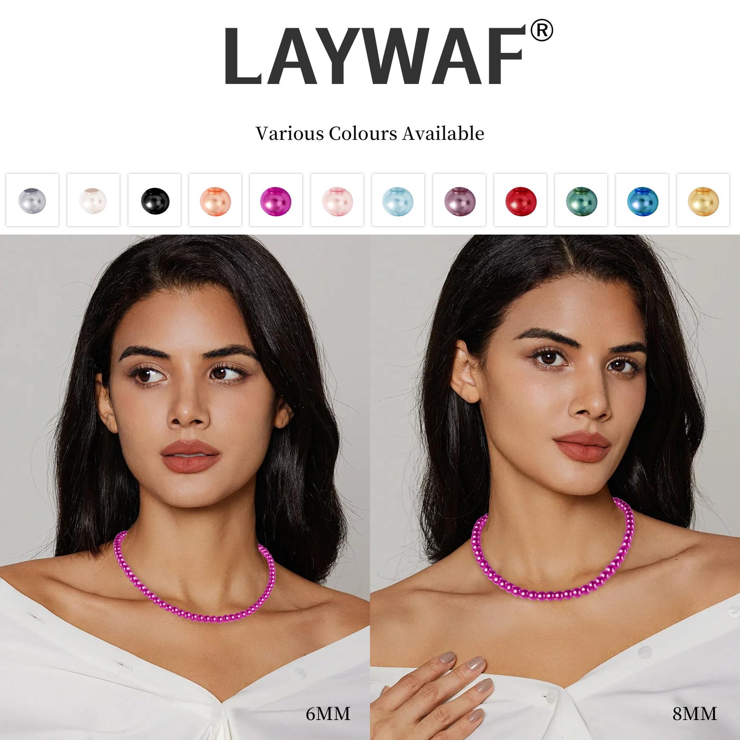 LAYWAF Imitation Pearl Fuchsia Hot Pink Necklace for Women, Fake Pearl Choker, 8MM Beaded Necklace, Simple Dainty Faux Pearl Jewelry for Mom Wedding, Costume Pearl Accessories