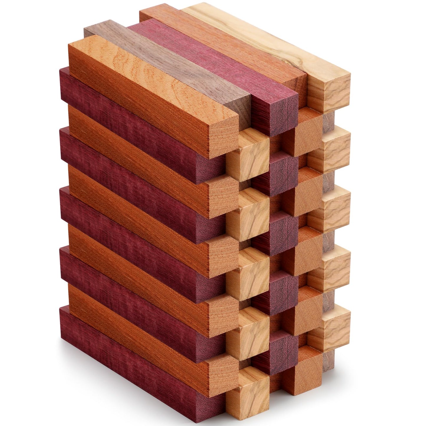 Qilery 10 Pcs Exotic Wood Pen Blanks Turning Supplies DIY Crafts Pen Turning Kit, Black Walnut, Cherrywood, Peltogyne, Zebrawood, Bubinga, 5 x 3/4 x 3/4 Inch