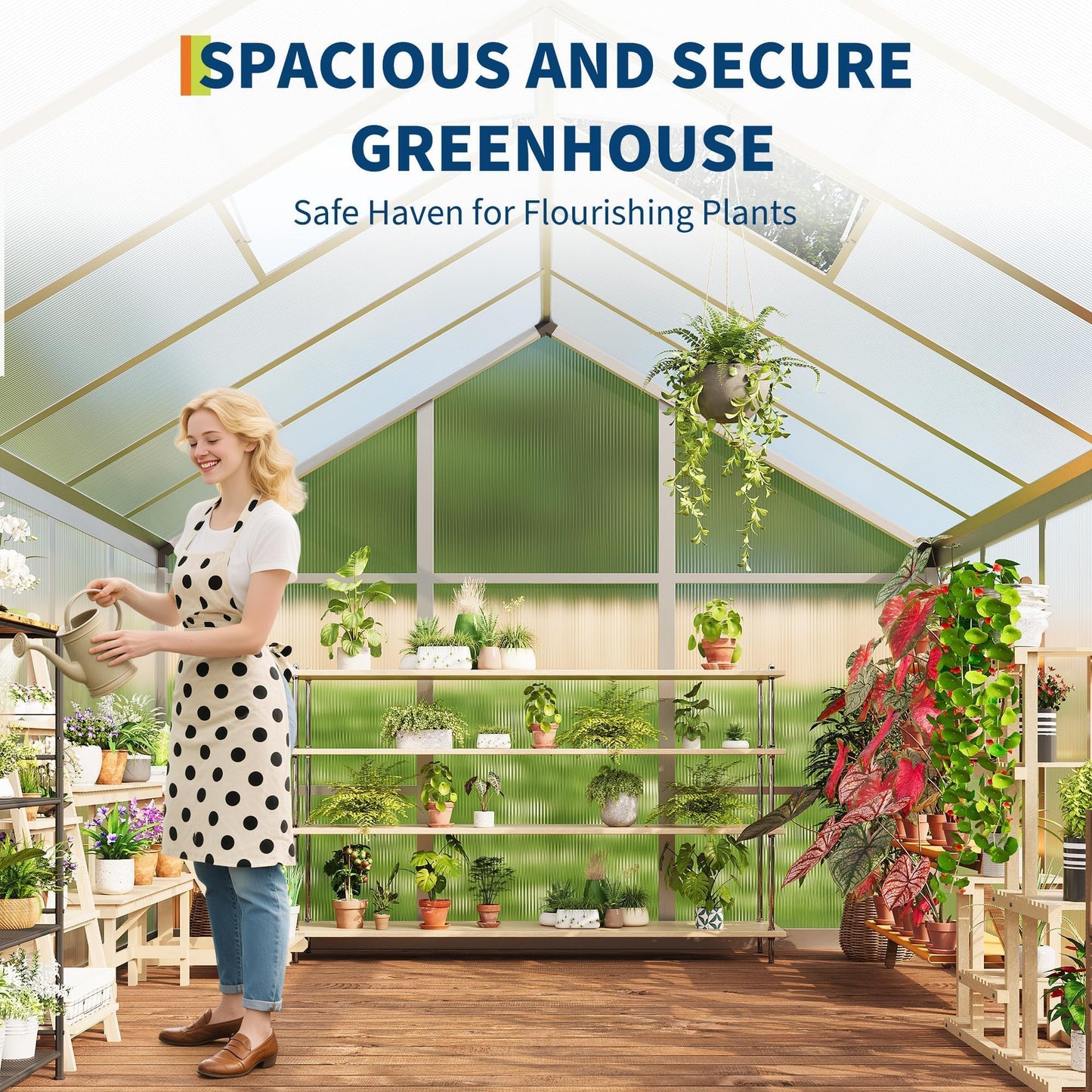 6X10FT Greenhouse, Aluminum Polycarbonate Green House, Green Houses for Outside with Sliding Doors, Outdoor Greenhouse with Ajustable Roof Vent, Withstands Bad Weather for Garden, or Backyard, Silver