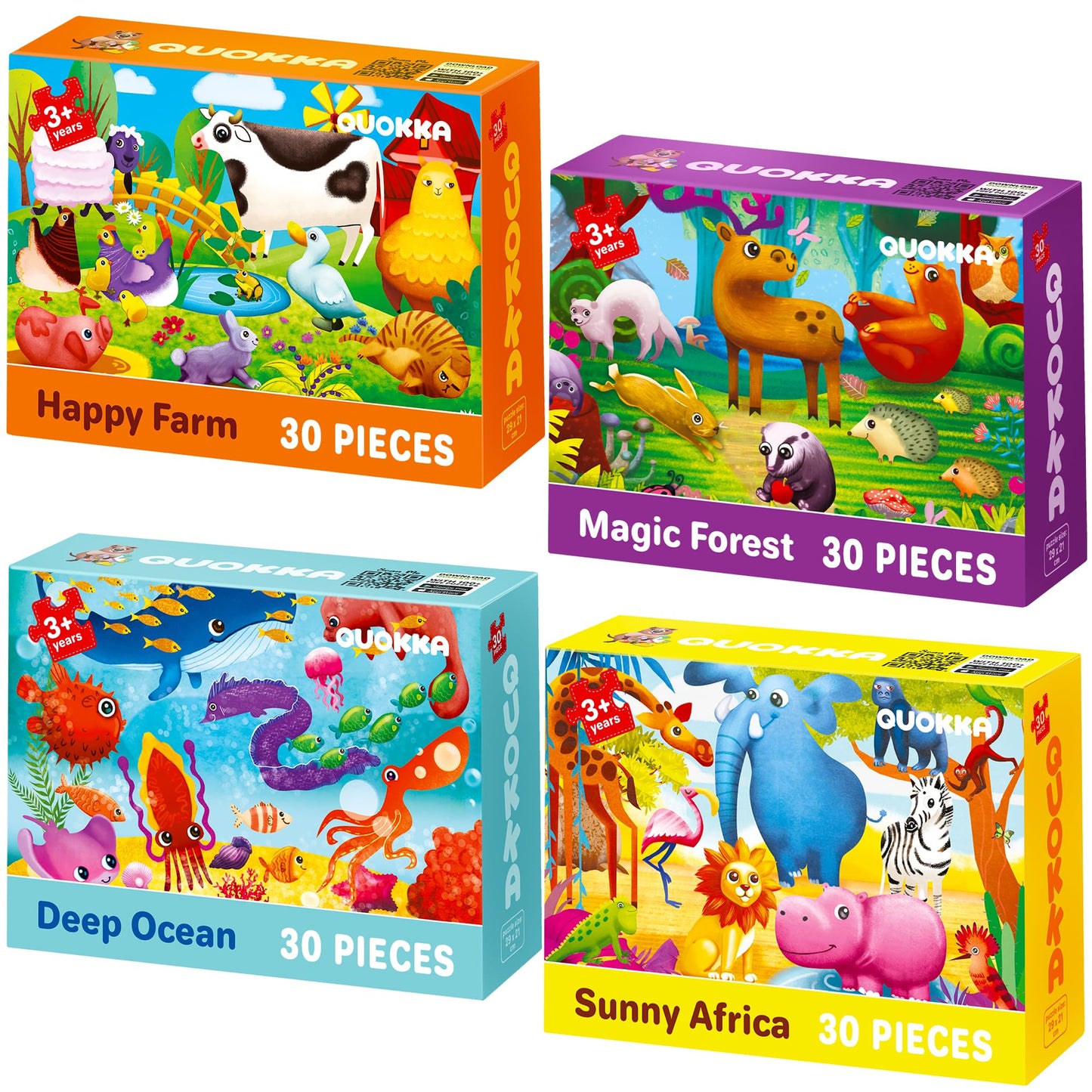 QUOKKA Puzzles for Toddlers 3-5 - 4 x 30 Pieces Puzzles for Kids Ages 2-4 - Meadow Girls Learning Jigsaw Puzzles for Kids 4-6 Years Old - Educational Toys for Boy and Girl