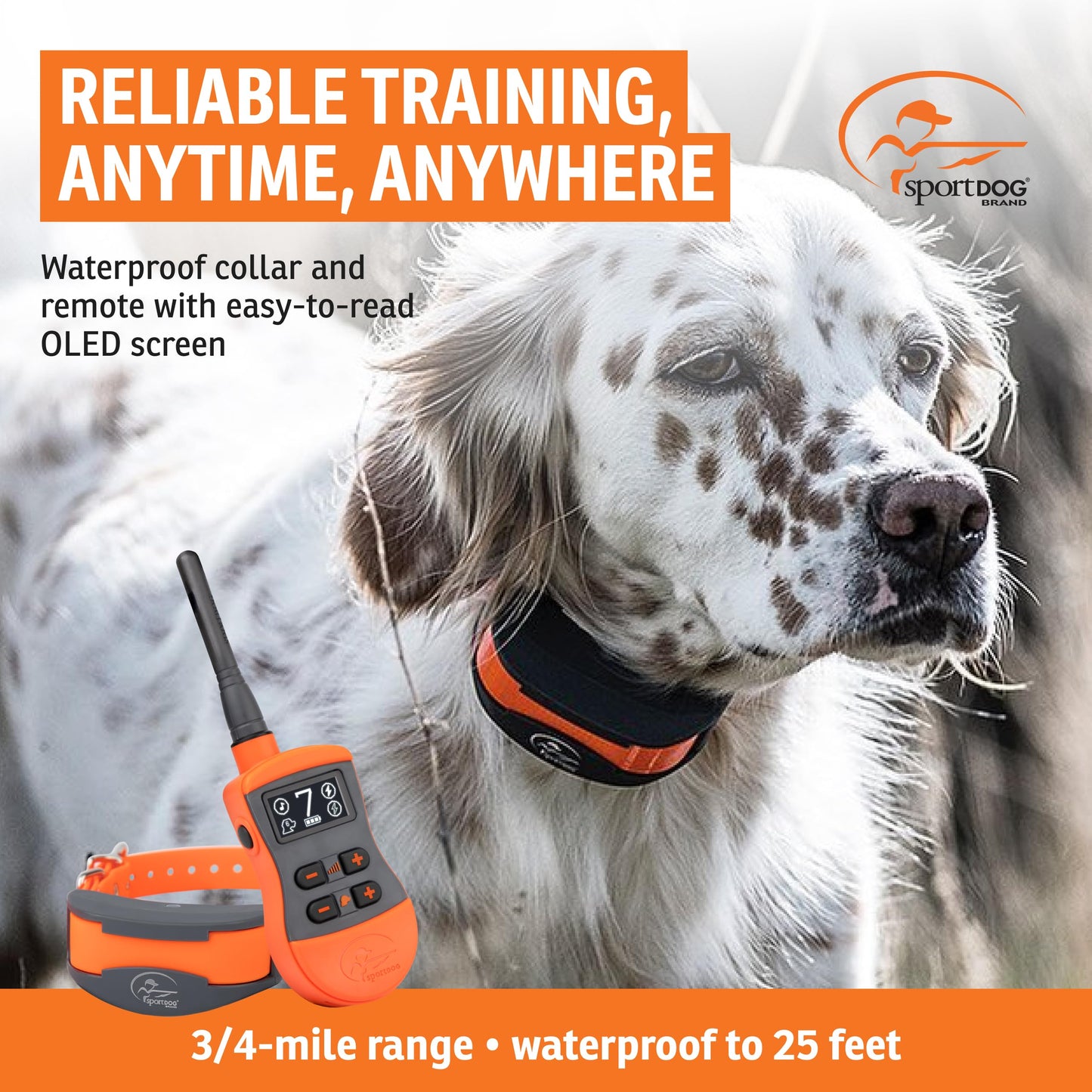 SportDOG SportTrainer 1275 Remote Trainer - Reliable Off-Leash Control - Quick-Charge Collar - Waterproof Dog Training Collar - OLED Display - 3/4-Mile Range - Orange
