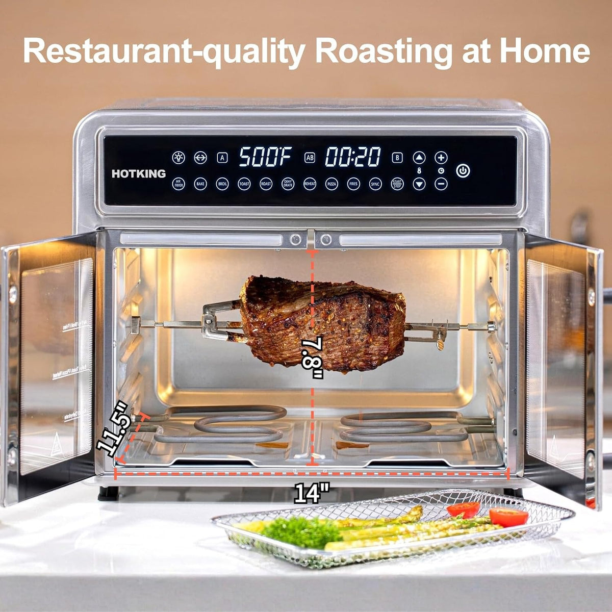 28 QT XL Convection Oven French Door, Stainless Steel Non-Toxic, 10-in-1 Multifunction, 500F Broil, Rotisserie, Dehydrate, Reheat, Bake, ETL Rated