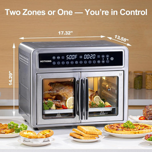 28 QT XL Convection Oven French Door, Stainless Steel Non-Toxic, 10-in-1 Multifunction, 500F Broil, Rotisserie, Dehydrate, Reheat, Bake, ETL Rated