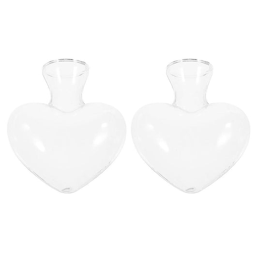 FONDOTIN 2pcs Heart Shaped Glass Vase Decorative Hydroponic Planter for Home and Office Transparent Flower Pot for Indoor Plant Arrangement Creative Glass Bottle for Floral Decor