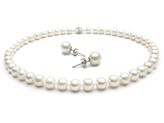 Elegant White Freshwater Pearl Necklace and Earring Set for Women, AA Grade 8-9mm and 7mm Stud Earrings, Elegant Pearl Jewelry Gift Set (22 IN)