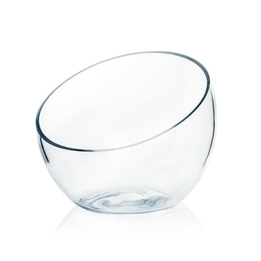 Craft And Party, Slant Cut Bowl Glass Vase, Glass Fish Bowl Vase, 8.5" Height x 10" Width Fruit Jar, Candy Dish, Clear Terraium, Flower Vase Centerpiece