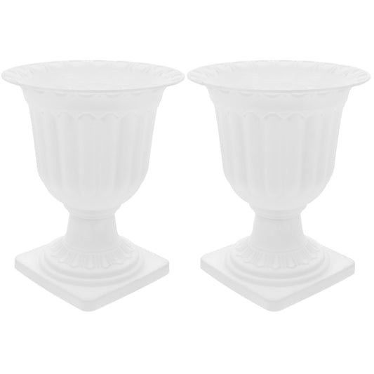 Abaodam 2pcs Urn Planter Flowerpot Flower Stand for Wedding Flower Pots Indoor Front Door Decorations Pots for Plants Tall Planter Outdoor Vase White, 6.7X5.5X5.5in