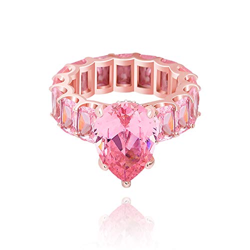 Orbelix 14K Gold Teardrop Shape Ring, Pear Cut Radiant Cut Moissanite Ring, A Sparkling Tear of Joy for Celebrated Moments (Pink, 8)