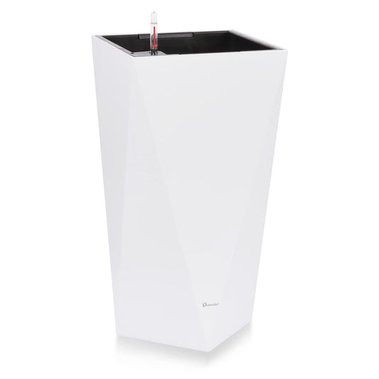 Dexceder 24 Inches Tall Self Watering Planter Diamond High Gloss Indoor Outdoor, Thickened Rhombus Large Floor Standing Flower Plant Pot with Water Level Indicator (White)