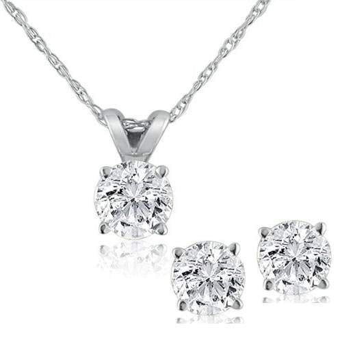 P3 POMPEII3 Pompeii 1/2Ct TW Diamond Solitaire Necklace Studs Set 14K White Gold Lab Grown (G-H,VS2-SI1)