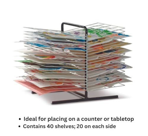 Copernicus Double-Sided 40-Shelf Tabletop Art Drying Rack for Classrooms and Art Studios, White/Black