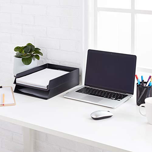 Amazon Basics Rectangular Plastic Desk Organizer, letter size Tray, 2-Pack, 9.7 x 2.2 x 13 inches, Black