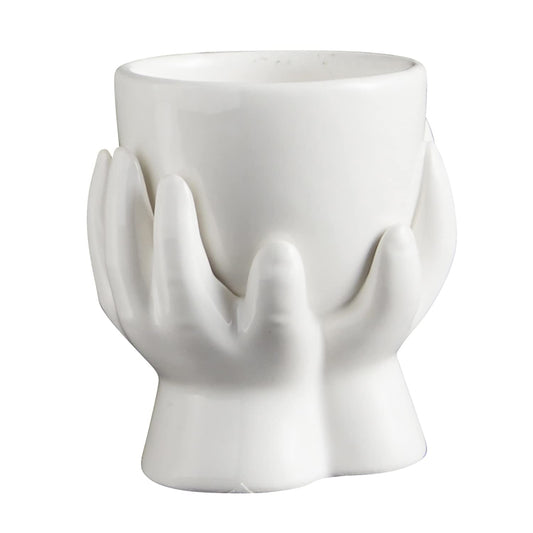 47th & Main Sleek & Contemporary Shaped White Ceramic Planter Flower Pot for Succulents Small Plants and More, Small, Hands