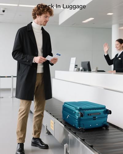 Hanke 24 Inch Expandable Luggage Top Opening Checked Bag Luggage Hard Shell Suitcases with Wheels Lightweight Travel Luggage Medium Suitcase with Lock for Woman Men-Caribbean Blue