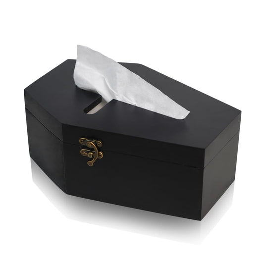 Gothvanity Gothic Coffin Tissue Box Holder - Cross Design Spooky Dark Aesthetic Dispenser, Wooden Black Home Decor, Fits Square & Rectangle Tissues