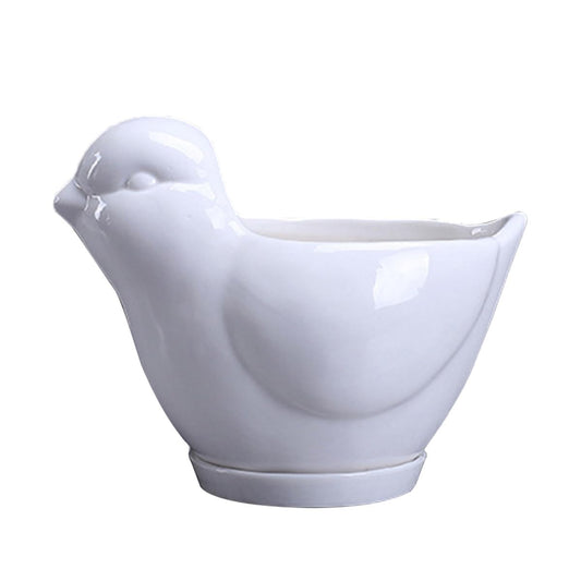 GLEAVI Ceramic Succulent Plant Pot Bird Shape with Tray Small White Flower Pot Indoor Desktop Planter for Home Office Garden Decoration