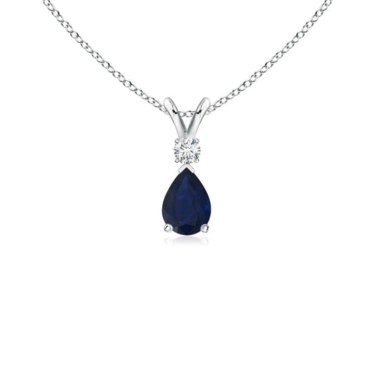 ANGARA Natural Blue Sapphire Solitaire Pendant for Women | Prong-Set Blue Sapphire Teardrop V-Bale Pendant with Diamond in Platinum | September Birthday, Anniversary, Gemstone Jewelry Gift | A | 6x4mm