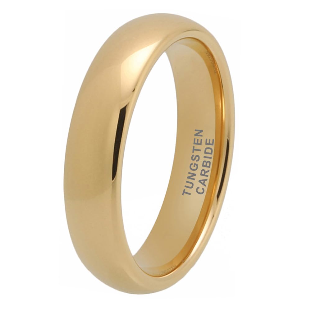 TUTISS 5mm Gold Tungsten Rings for Men Women Engagement Wedding Bands Domed Polished Comfort Fit Size 9