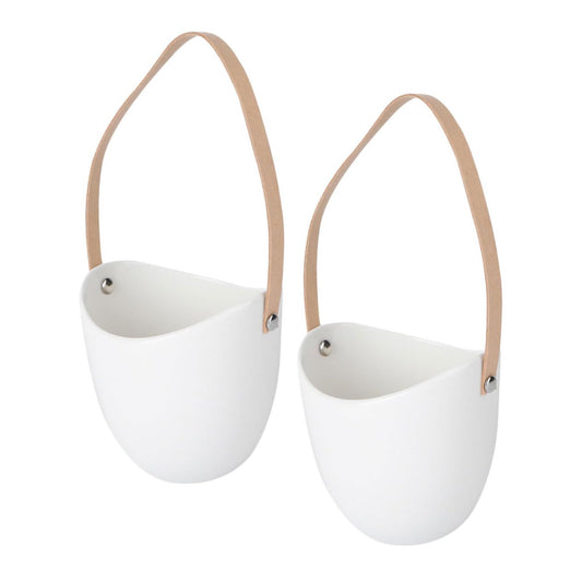 COLLBATH 2Pcs Ceramic Hanging Planter Indoor Modern Plant Hanger for Succulents Stylish Pot for Home Decor Wall-Mounted Flowerpot Garden Accessory