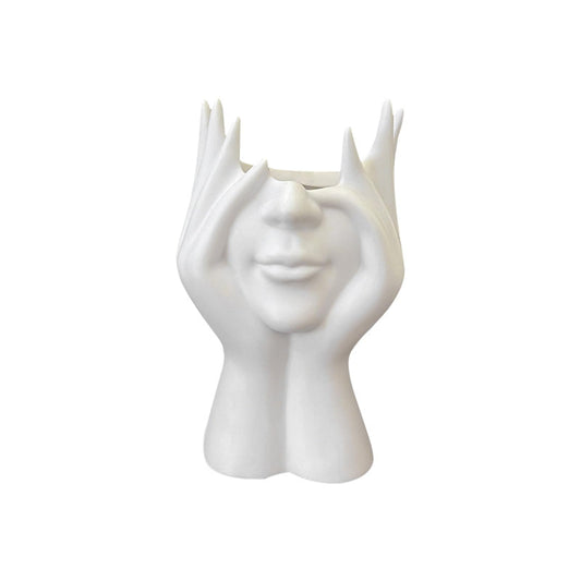 Swanswick Decorative Face Planter, White Plastic Head Vase, Modern Art Flower Pot（Plastic）