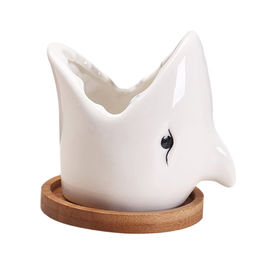 OFFSCH Adorable Ceramic Succulent Flowerpot Unique Big Mouth Shark Design for Indoor Decor Present for Friends and Planter