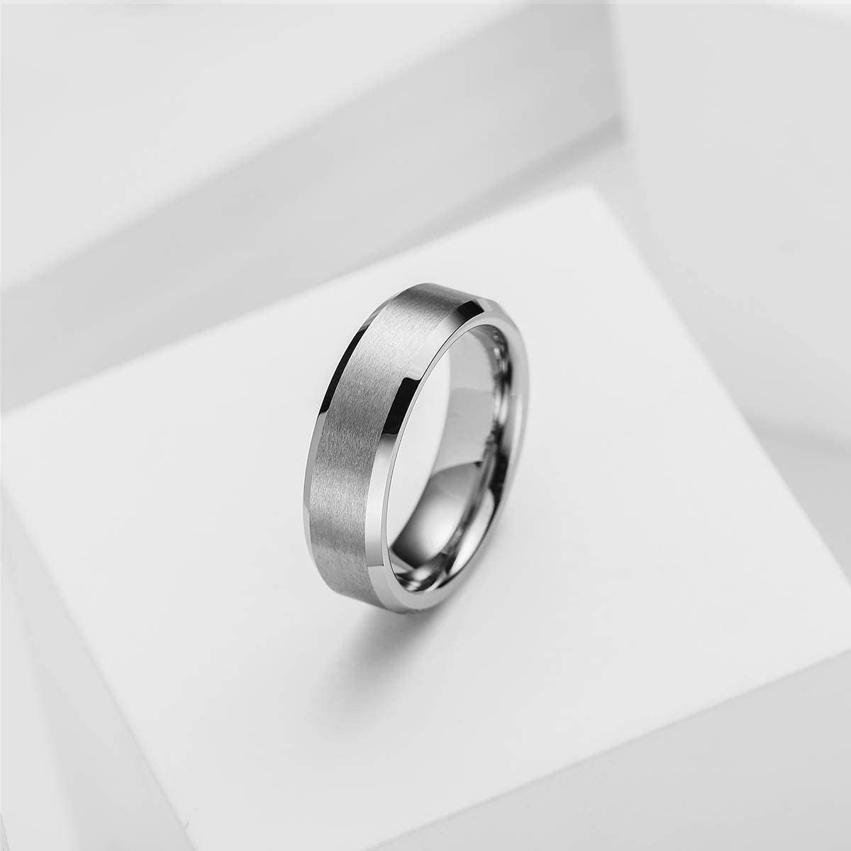 King Will 6mm Men's Silver Wedding Ring - Brushed Matte Surface, Beveled Polished Edge, Comfort Fit Size10