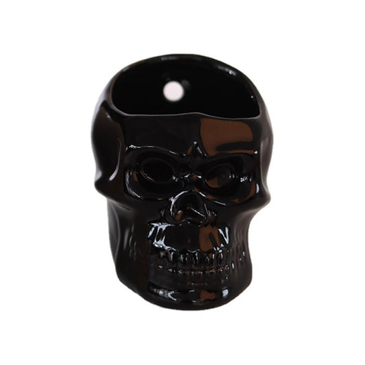 Vitbunana Skull-Shaped Toothbrush Holder, Skull Ceramic Small Storage Tube, Skull Pen Holder, Skull Succulent Flower Pot, Creative Decoration, Wall-Mounted Small Storage Tube (Black Skull)