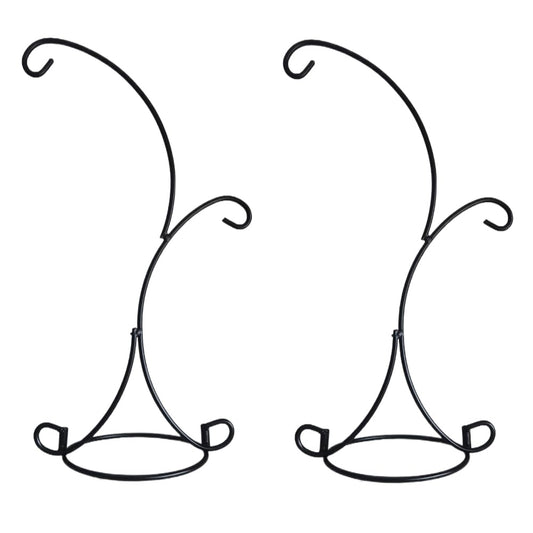 Ornament Display Stand Iron Pothook Stand for Hanging Glass Terrarium/Picture (Double-Hook, Black)