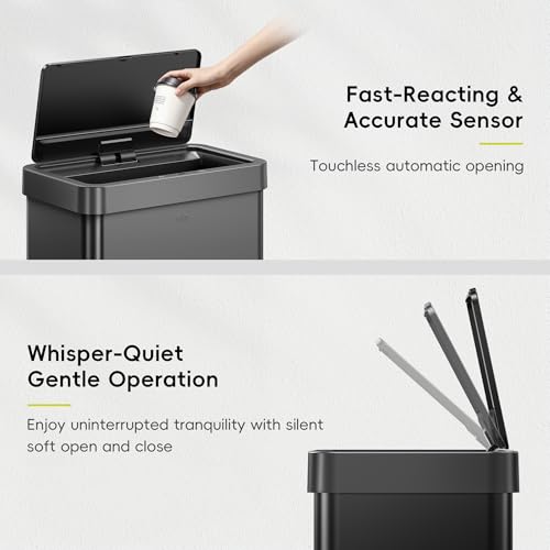 EKO Mirage X 80 Liter / 21.1 Gallons Motion Sensor Trash Can, Automatic Large Kitchen Trash Can Touchless, Stainless Steel, Matte Black