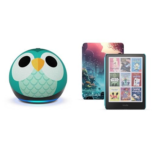 Amazon Kids Entertainment Device Bundle Including Fire HD 8 Kids Pro Tablet (32GB, Hello Teal) + Kindle Colorsoft Kids (16GB, Fantasy River) + Echo Dot Kids (Owl)