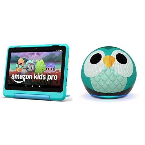 Amazon Kids Entertainment Device Bundle Including Fire HD 8 Kids Pro Tablet (32GB, Hello Teal) + Echo Dot Kids (Owl)