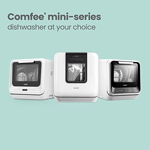 COMFEE' Countertop Dishwasher, Portable Dishwasher with 6L Built-in Water Tank, Mini Dishwasher with More Space Inside, 7 Programs, UV Hygiene& Auto Door Open, for Apartments, Dorms& RVs, White