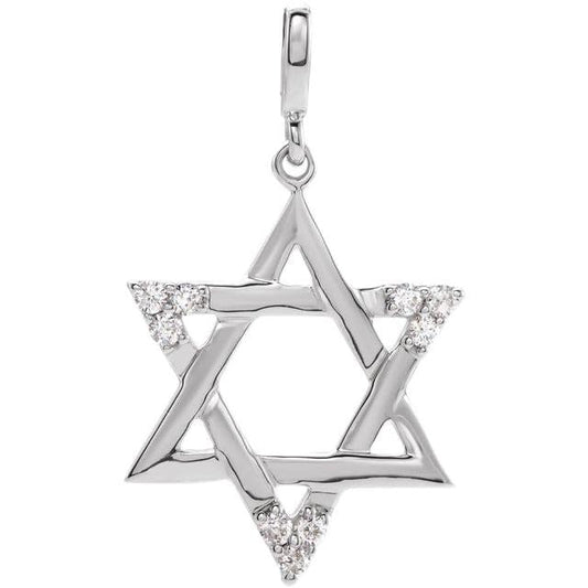 Jewels By Lux 14K White Gold Round I1, H+ Polished 1/10 Ctw Natural Diamond Star Of David Pendant