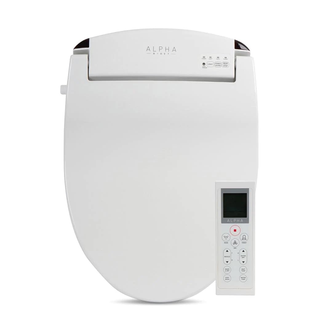 ALPHA BIDET JX2 Elongated Bidet Toilet Seat, White, Endless Warm Water, *NEW* Bowl Mist, LED Light, Quiet Operation, Wireless Remote, Stainless Steel Nozzle, Sittable Lid, 3 Year Warranty