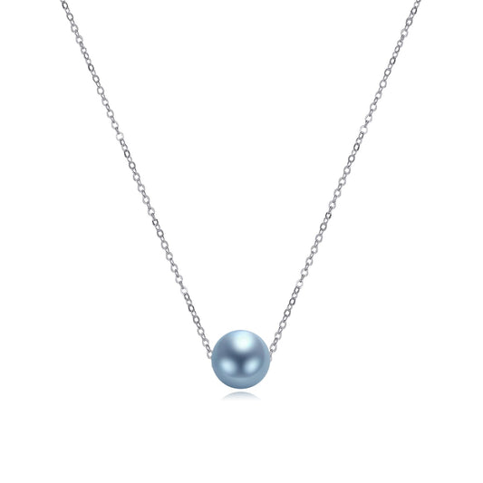 POPLYKE Blue Pearl Necklace Sterling Silver Blue Single Pearl Choker Necklace for Women 7-8mm Freshwater Cultured Pearls Wedding Bridesmaids Anniversary 16''