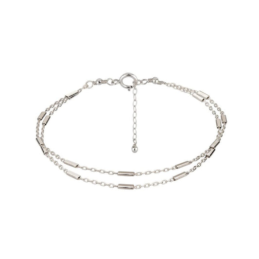 Annika Bella 925 Sterling Silver Double Layered Bracelet, Length 6.5-7.5 Inches, Chain Bracelets for Women, Waterproof Minimalist Women's Jewelry (Satellite Bar Chains)