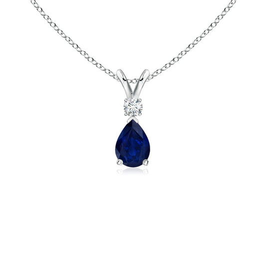 Angara Natural Blue Sapphire Solitaire Pendant for Women | 0.4 ct Pear Shape Blue Sapphire Diamond Solitaire Pendant Necklace in Platinum | September Birthday, Gemstone Jewelry Gift | AA | 6x4mm