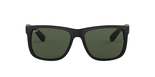 Ray-Ban Unisex RB4165F Justin Low Bridge Fit Rectangular Sunglasses, Black/Dark Green, 55 mm