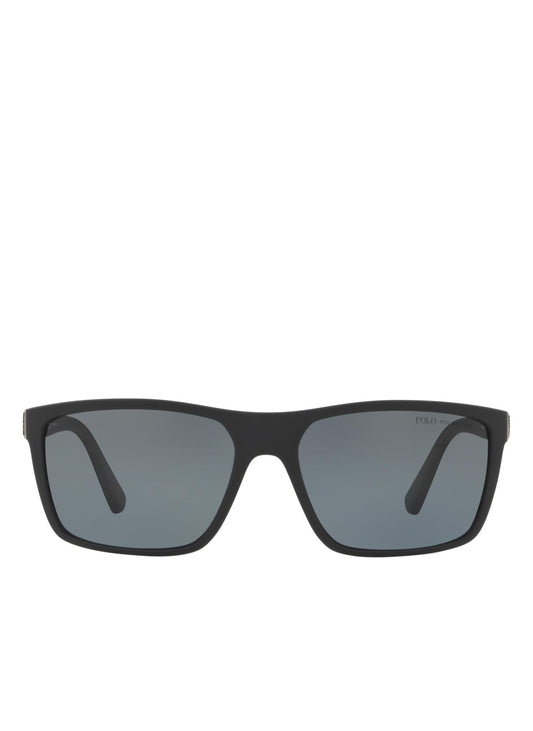 Polo Ralph Lauren Mens PH4133 Rectangular Sunglasses, Matte Black/Polarized Grey, 59 mm