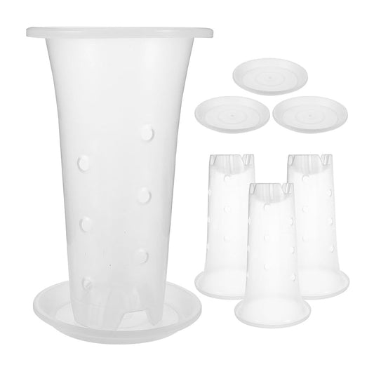 Toddmomy Clear Orchid Pots with Drainage Holes and Saucers 4-Pack Breathable Plastic Plant Nursery Pots for Indoor Plants Succulents and Orchids 8.66X5.31X5.31 Inch