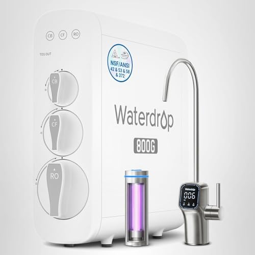 Waterdrop G3P800 Reverse Osmosis System, 800 GPD Fast Flow, NSF/ANSI 42 & 53 & 58 & 372 Certified, 3:1 Pure to Drain, Tankless Under Sink RO Water Filter System, LED Purifier, Smart Faucet