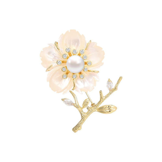 UNVAK Plum Brooch Pin 18K Gold-plated Plum Blossom Brooches Pearl Flower Pin Jewelry Gift for Women Girls
