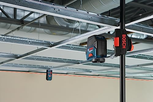 BOSCH GCL 2-160 65 Ft Self-Leveling Cross-Line Laser with Plumb Points, Includes Magnetic Rotating Mount, Ceiling Grid Clip, Laser Target Plate, 3 AA Batteries, & Hard Carrying Case