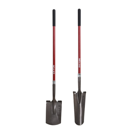 KYLIN Heavy Duty Long Fiberglass Handle Shovel 2-Piece Set, for Digging, Gardening, Cleaning Out Ditches, Digging Narrow Trenches, Laying Drains, Pipes and Cable Channels and Landscaping Industry.