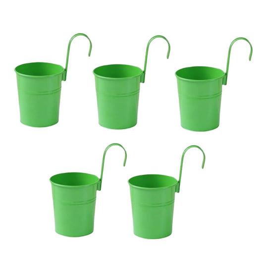 XZJMY 5 Pcs Hanging Flower Pots Metal Iron Bucket Planter Pot Metal Bucket Flower Holder with Hook Indoor Outdoor Decor for Railing Fence Balcony Garden (Dark Green)