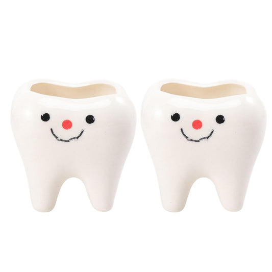 Amosfun Mini Tooth Shaped Ceramic Flower Pot Set 2 Pack - 2.54 Inch Succulent Planters for Home Office Desk Decor and Small Plant Display