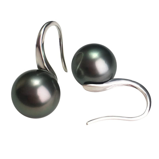 Gift for Wife Tahitian Black-Pearl-Earrings-Gifts for Women- Wedding Birthday Anniversary-Mom Her Mothers Day Valentines Day Christmas-Sterling Silver Plated 18K Gold Pearl Dangle Earring Fine Jewelry