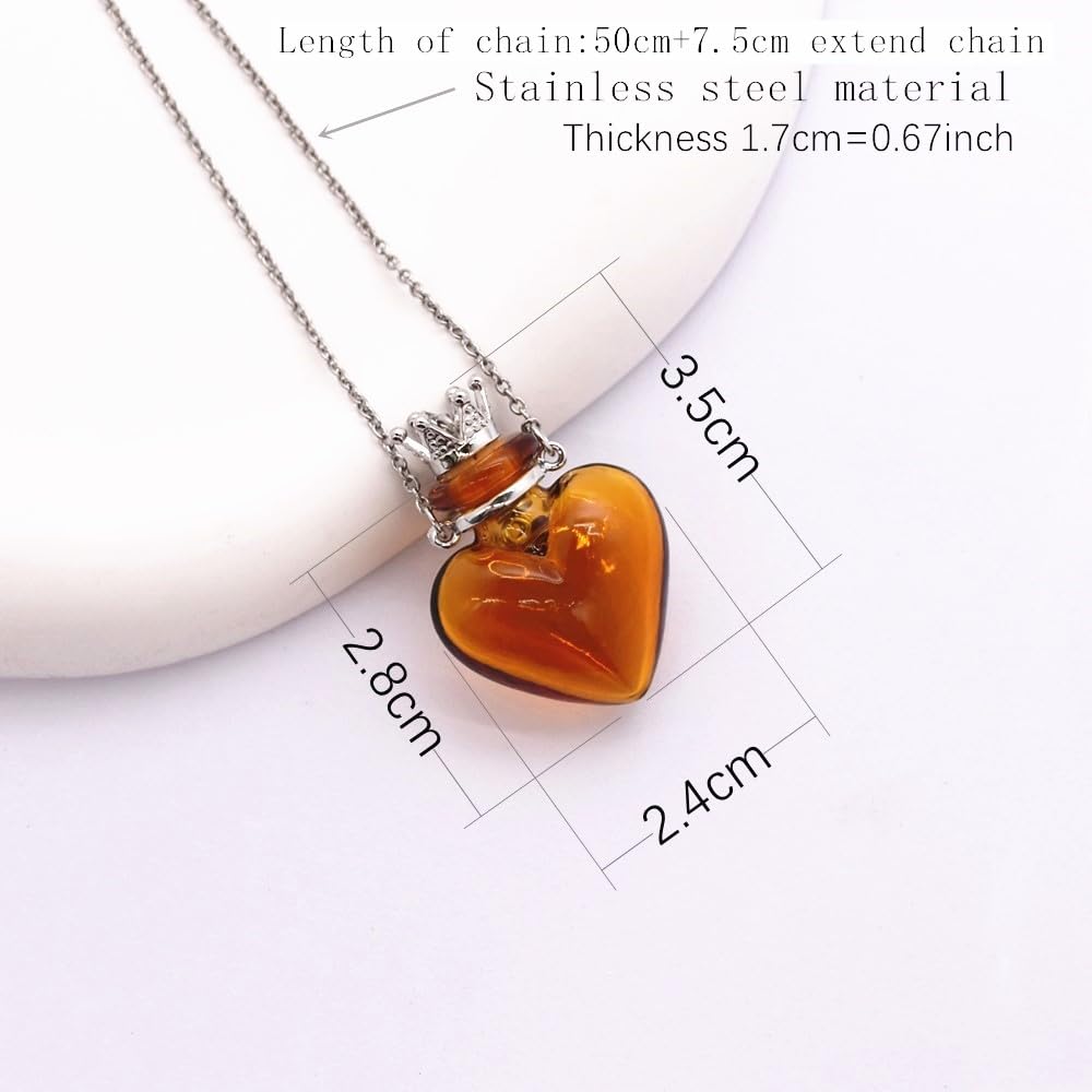 Glaze Glass Heart-Shaped Refillable Essential Oil Necklace Pendant - Aromatherapy Perfume Diffuser Pendant with Stainless Steel Chain (Grape Purple)